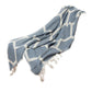 60" X 50" Blue and Off White Woven Cotton Geometric Throw Blanket with Fringe