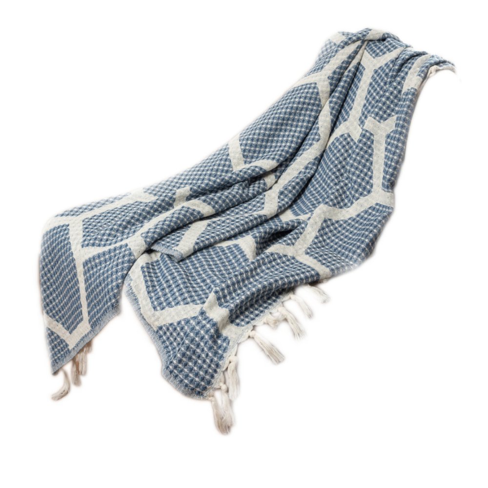 60" X 50" Purple Woven Cotton Geometric Throw Blanket with Fringe
