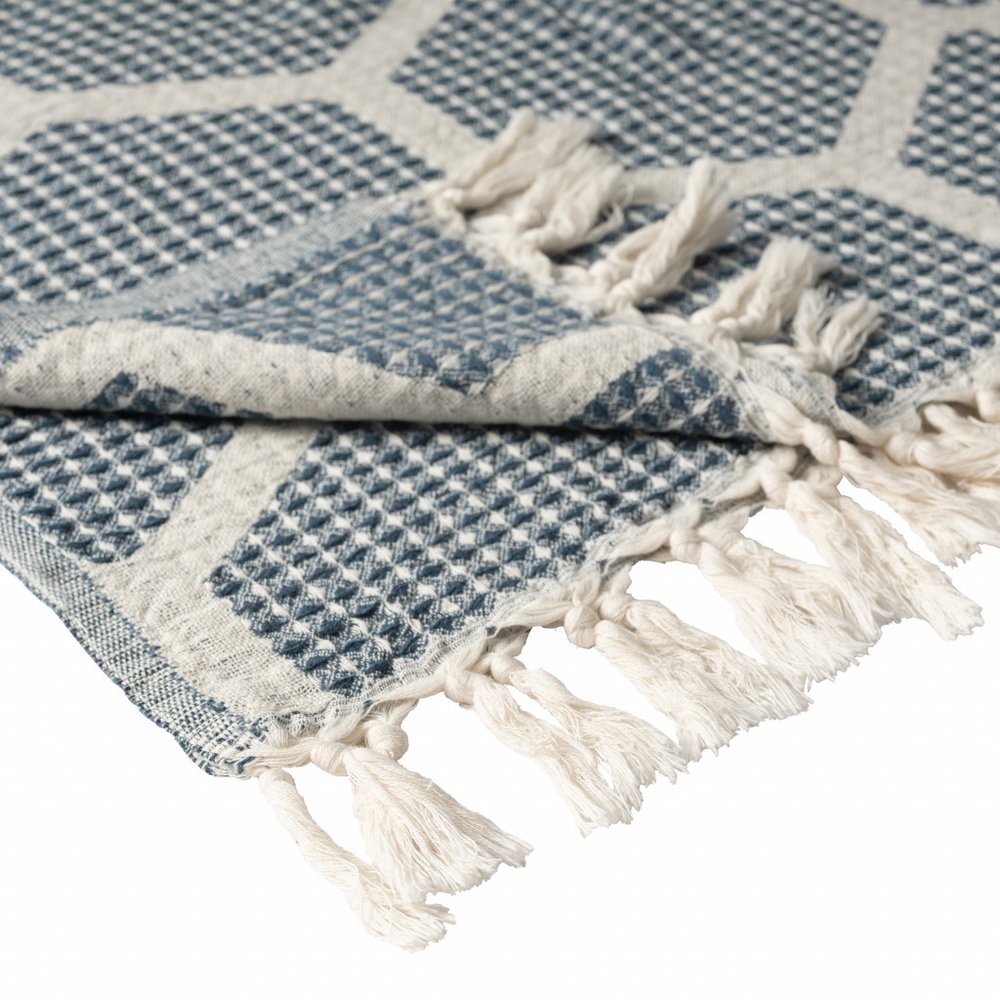 60" X 50" Purple Woven Cotton Geometric Throw Blanket with Fringe