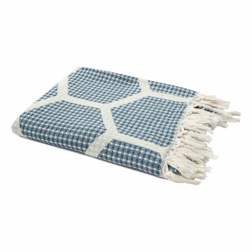 60" X 50" Purple Woven Cotton Geometric Throw Blanket with Fringe