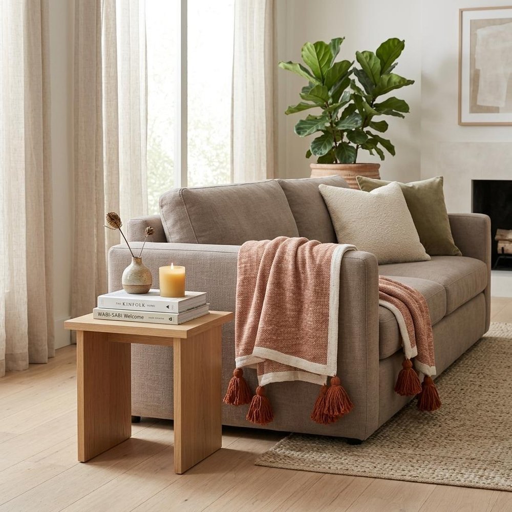 50" X 60" Orange Woven Cotton Striped Throw Blanket with Tassels