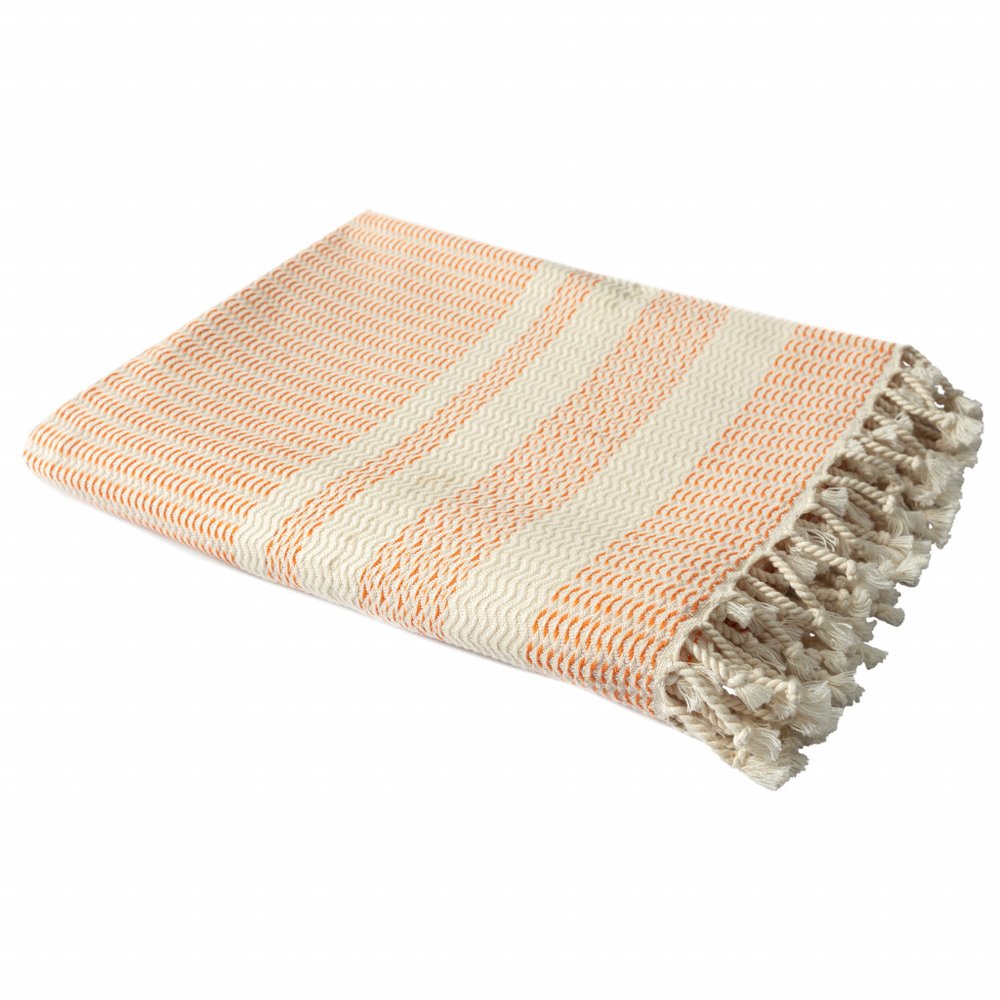 50" X 60" Orange Woven Cotton Striped Throw Blanket with Fringe