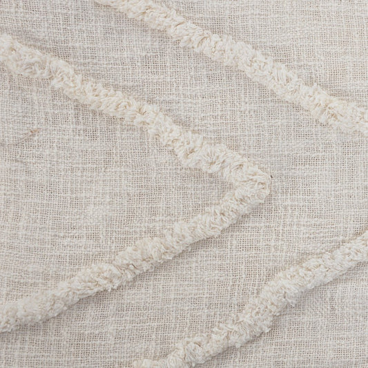 Ivory Geometric King Cotton Coverlet With Fringe