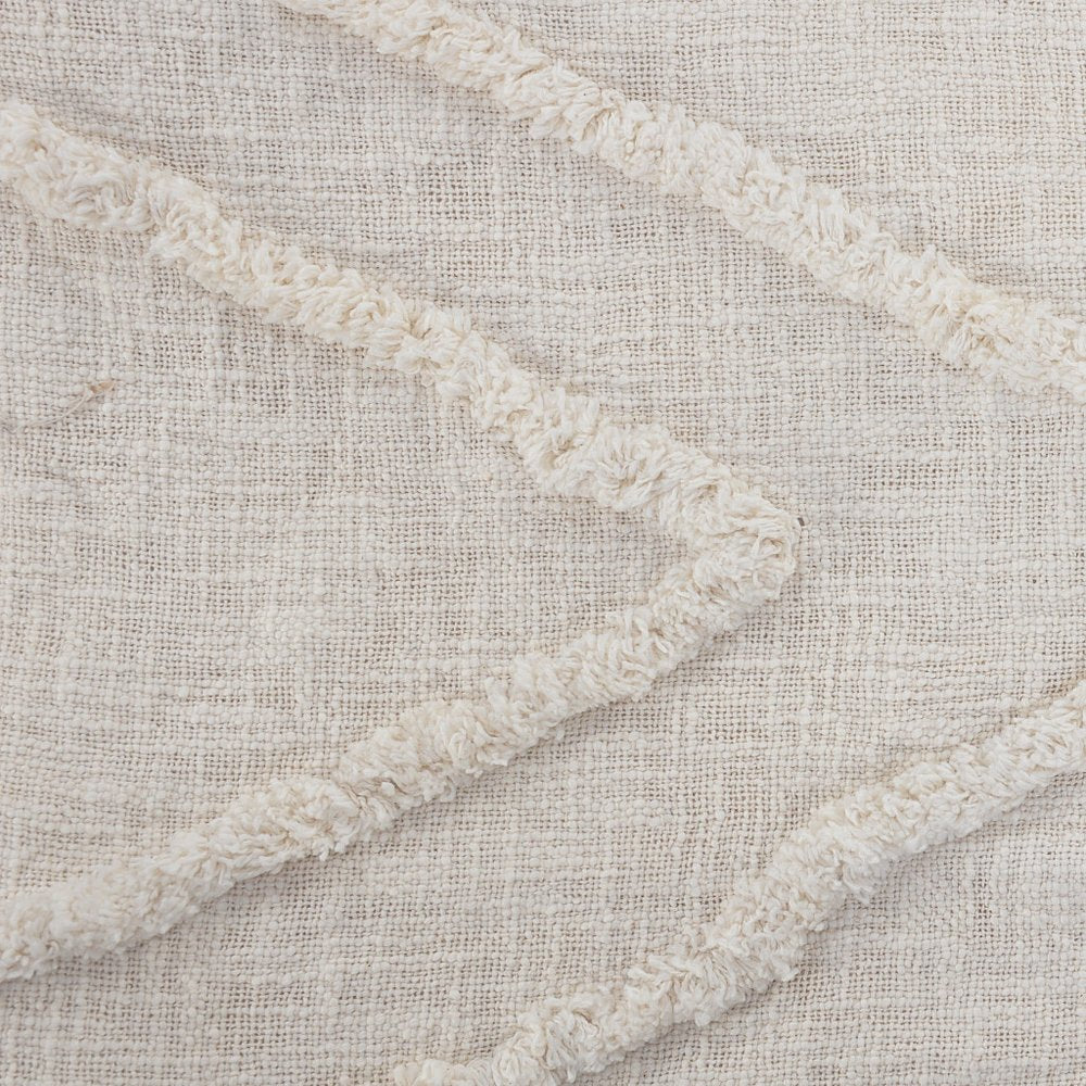 Ivory Geometric King Cotton Coverlet With Fringe