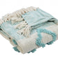 50" X 60" Aqua And Off White Cotton Woven Geometric Throw Blanket with Fringe