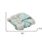 50" X 60" Aqua And Off White Cotton Woven Geometric Throw Blanket with Fringe