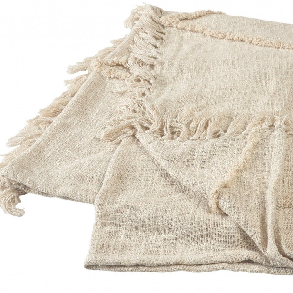 60" X 50" Orange Woven Cotton Throw Blanket with Fringe