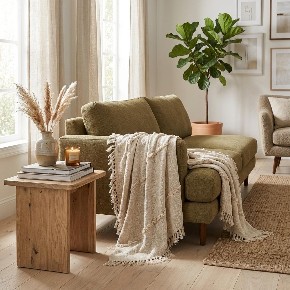 60" X 50" Orange Woven Cotton Throw Blanket with Fringe