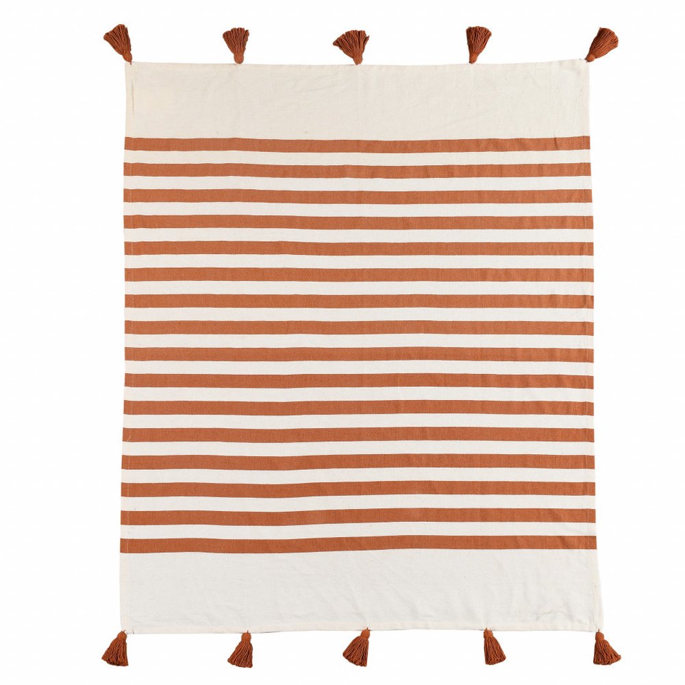 50" X 60" Blue and White Woven Cotton Striped Throw Blanket with Tassels