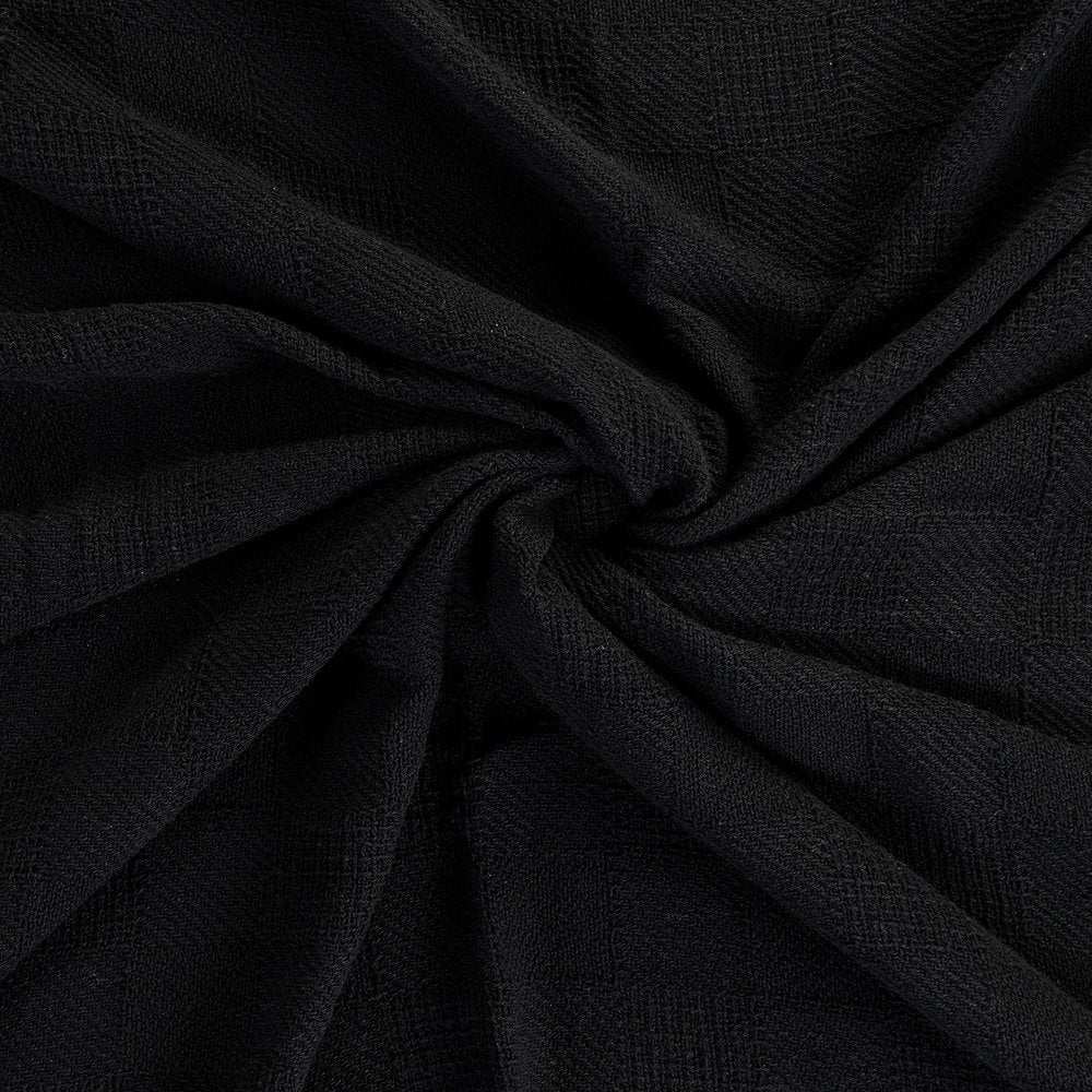50" x 60" Black Woven Cotton Throw Blanket with Fringe