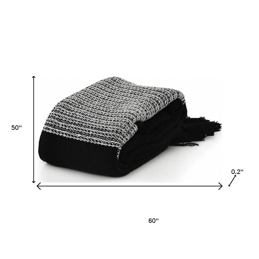 50" X 60" Gray Woven Cotton Checkered Throw Blanket with Fringe