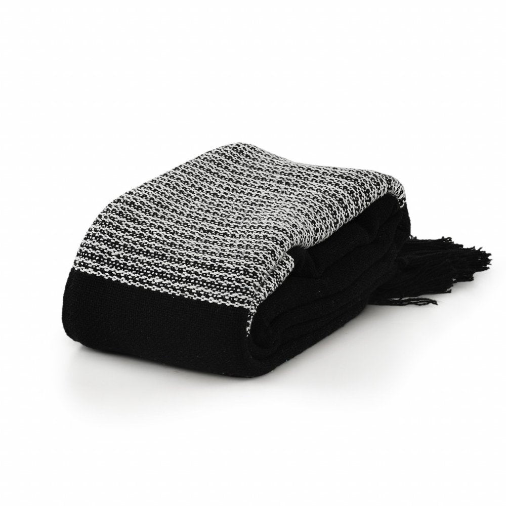 50" X 60" Gray Woven Cotton Checkered Throw Blanket with Fringe