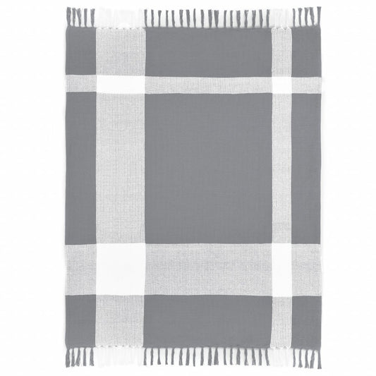 50" X 60" Blue and White Woven Cotton Checkered Throw Blanket with Fringe