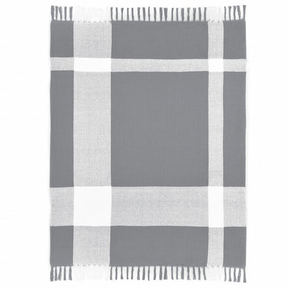 50" X 60" Gray Woven Cotton Checkered Throw Blanket with Fringe