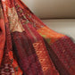 70" X 50" Red Kantha Silk Patchwork Throw Blanket with Embroidery