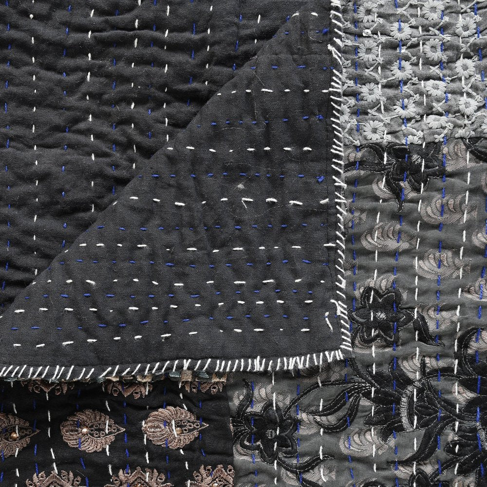 Gray Knitted Cotton Patchwork Throw Blanket