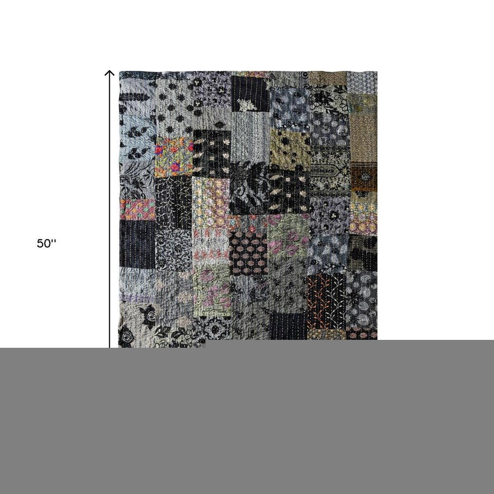 Gray Knitted Cotton Patchwork Throw Blanket
