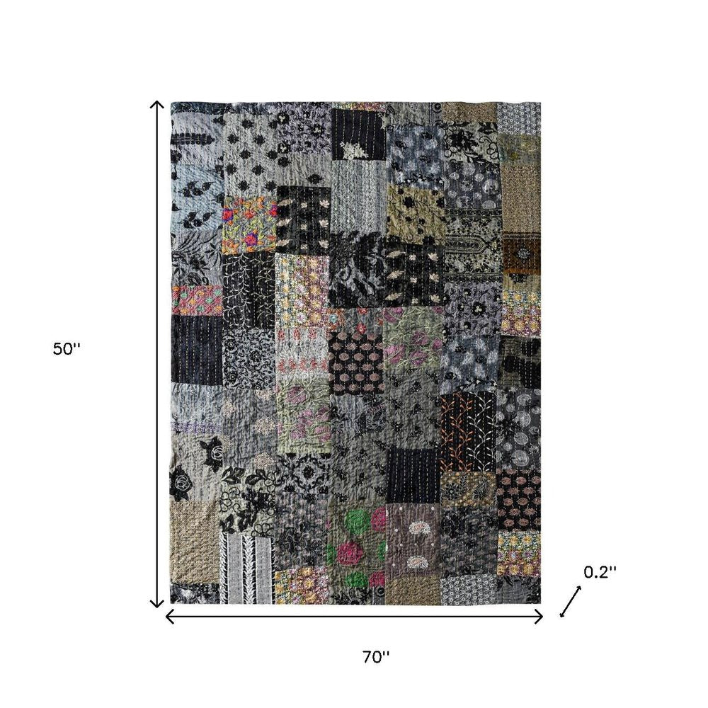 Gray Knitted Cotton Patchwork Throw Blanket