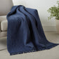 60" X 50" Blue Kantha Cotton Throw Blanket with Embroidery