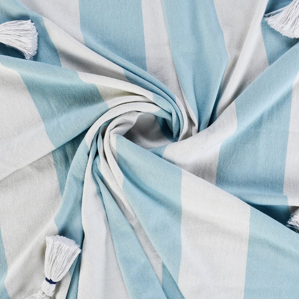 50" X 60" Gray and White Woven Cotton Striped Throw Blanket with Tassels