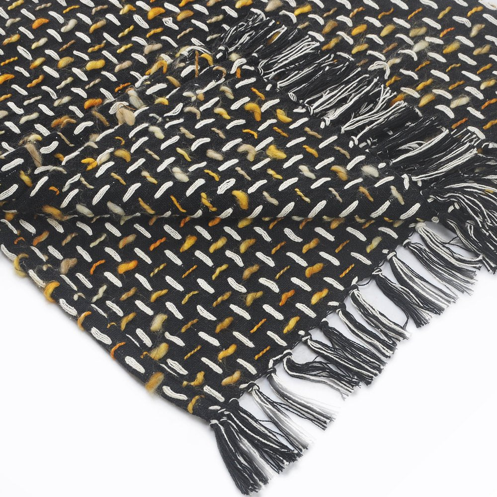 50" X 60" Black And Gold Geometric Cotton Woven Throw Blanket with Tassels