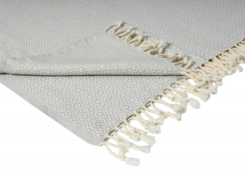 50" X 60" Gray Woven Cotton Geometric Throw Blanket with Fringe