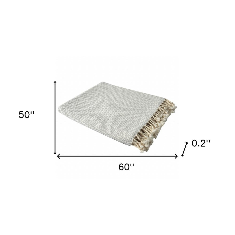 50" X 60" Gray Woven Cotton Geometric Throw Blanket with Fringe