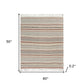 60" X 50" Beige Woven Cotton Striped Throw Blanket with Fringe