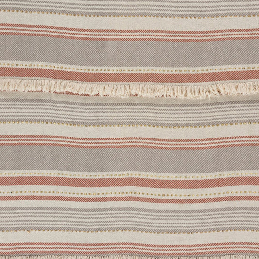 60" X 50" Beige Woven Cotton Striped Throw Blanket with Fringe