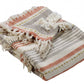 60" X 50" Beige Woven Cotton Striped Throw Blanket with Fringe