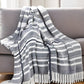 50" X 60" Blue and White Kantha Cotton Striped Throw Blanket with Embroidery