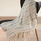 50" X 60" Cream Kantha Cotton Striped Throw Blanket with Embroidery