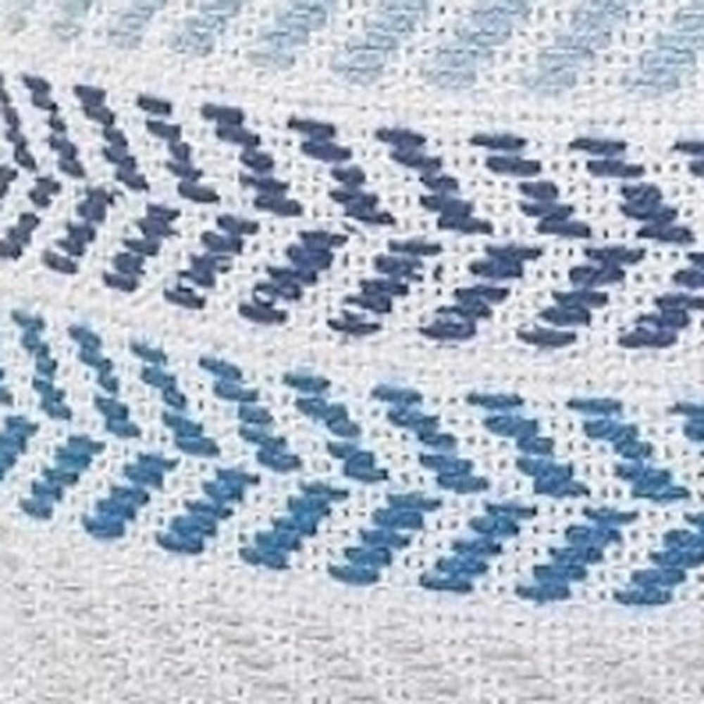 18" Light Blue And White Chevron Cotton Throw Pillow