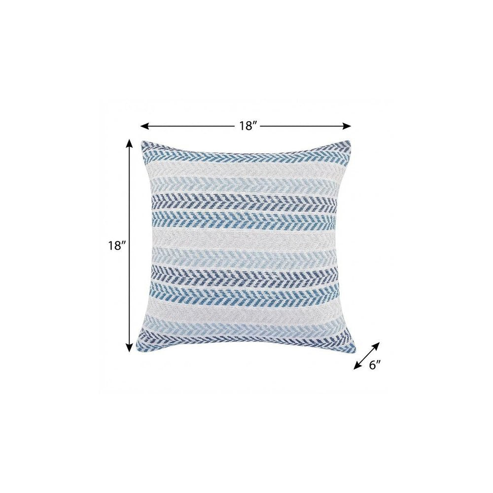 18" Light Blue And White Chevron Cotton Throw Pillow