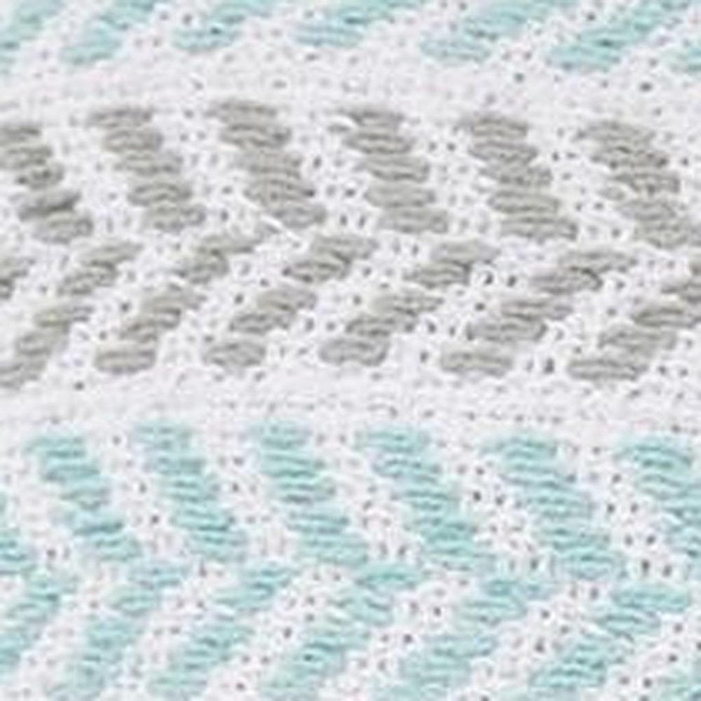 18" Light Blue And White Chevron Cotton Throw Pillow