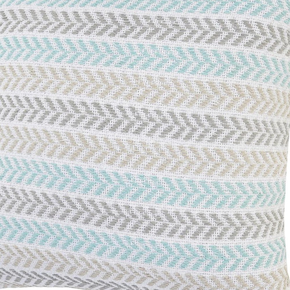 18" Light Blue And White Chevron Cotton Throw Pillow