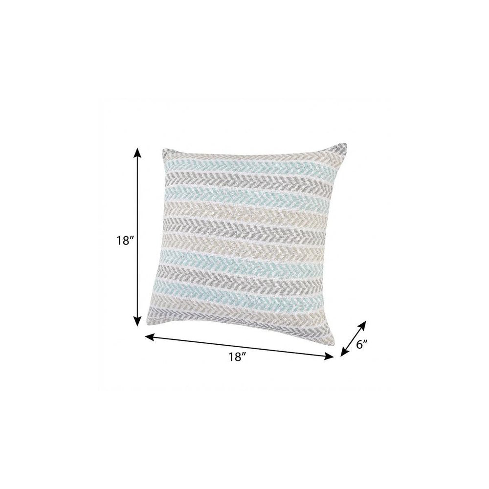 18" Light Blue And White Chevron Cotton Throw Pillow