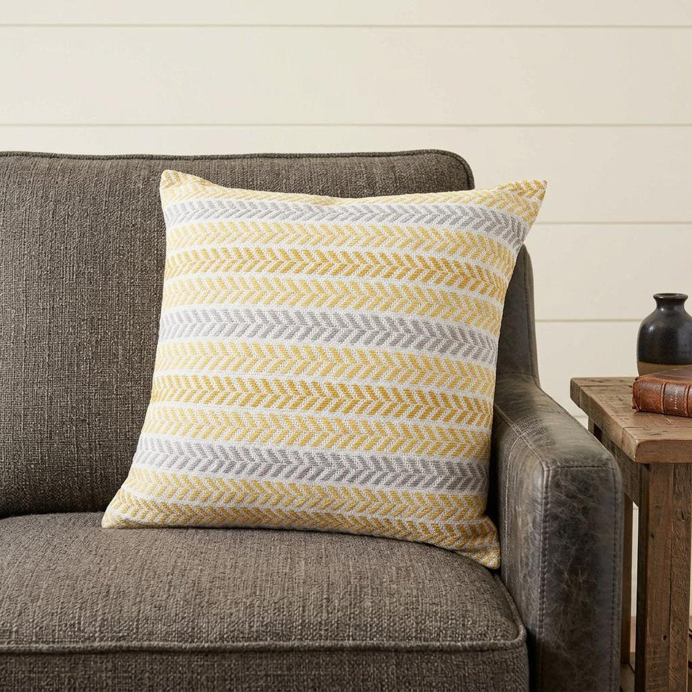 18" Light Blue And White Chevron Cotton Throw Pillow
