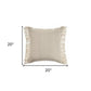 20" X 20" Ivory And White 100% Cotton Zippered Pillow
