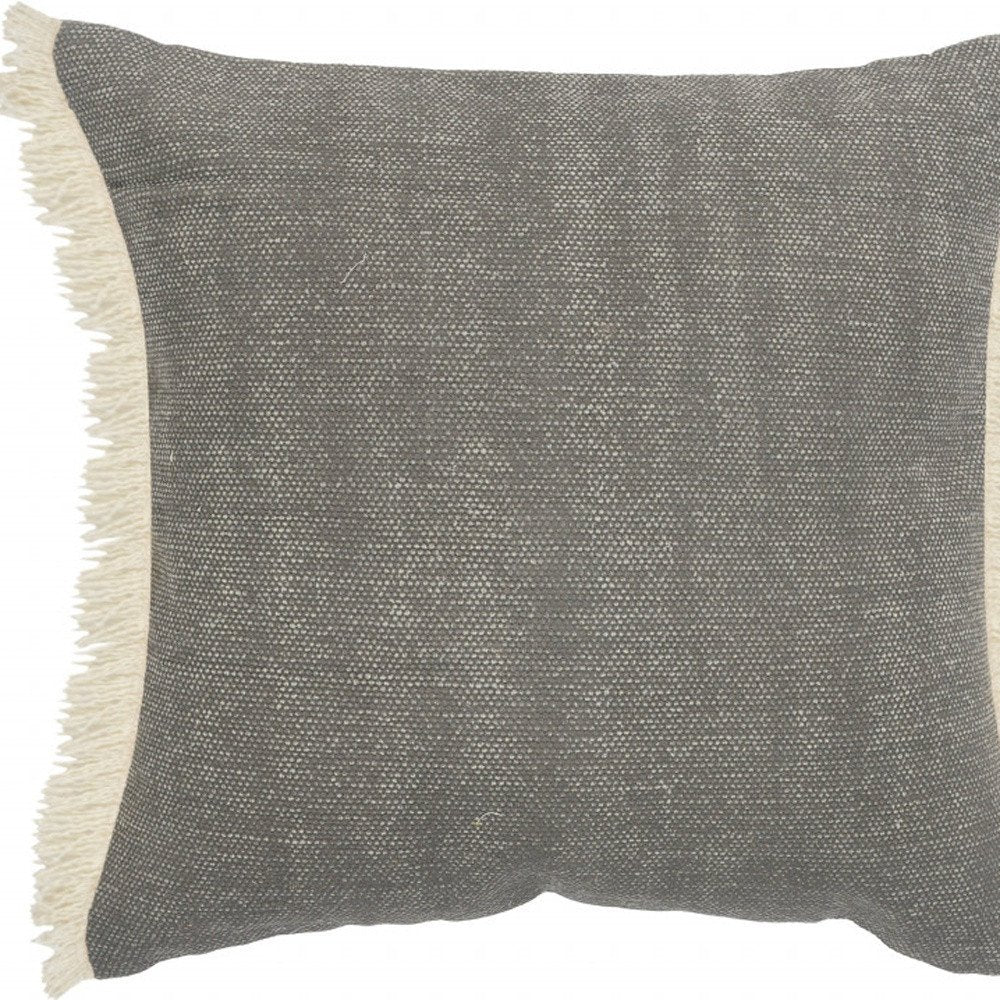 20" Orange And Tan Cotton Color Block Throw Pillow with Fringe