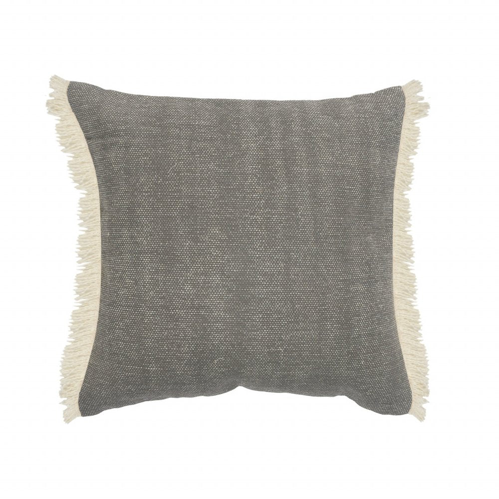 20" Orange And Tan Cotton Color Block Throw Pillow with Fringe