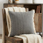 20" Gray And Ivory Cotton Color Block Throw Pillow with Fringe