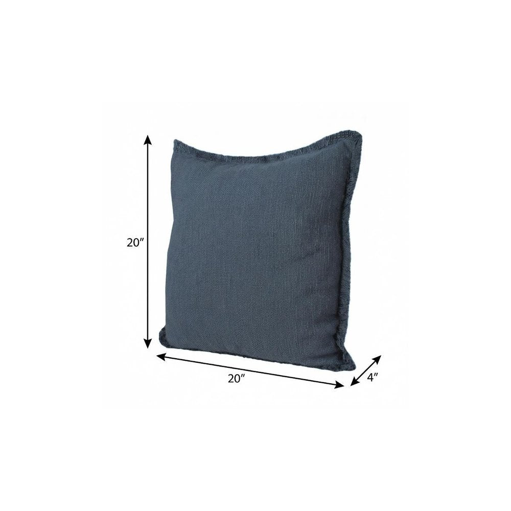 20" Navy Blue Cotton Throw Pillow with Fringe