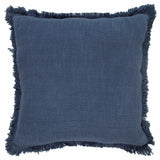 20" Navy Blue Cotton Throw Pillow with Fringe