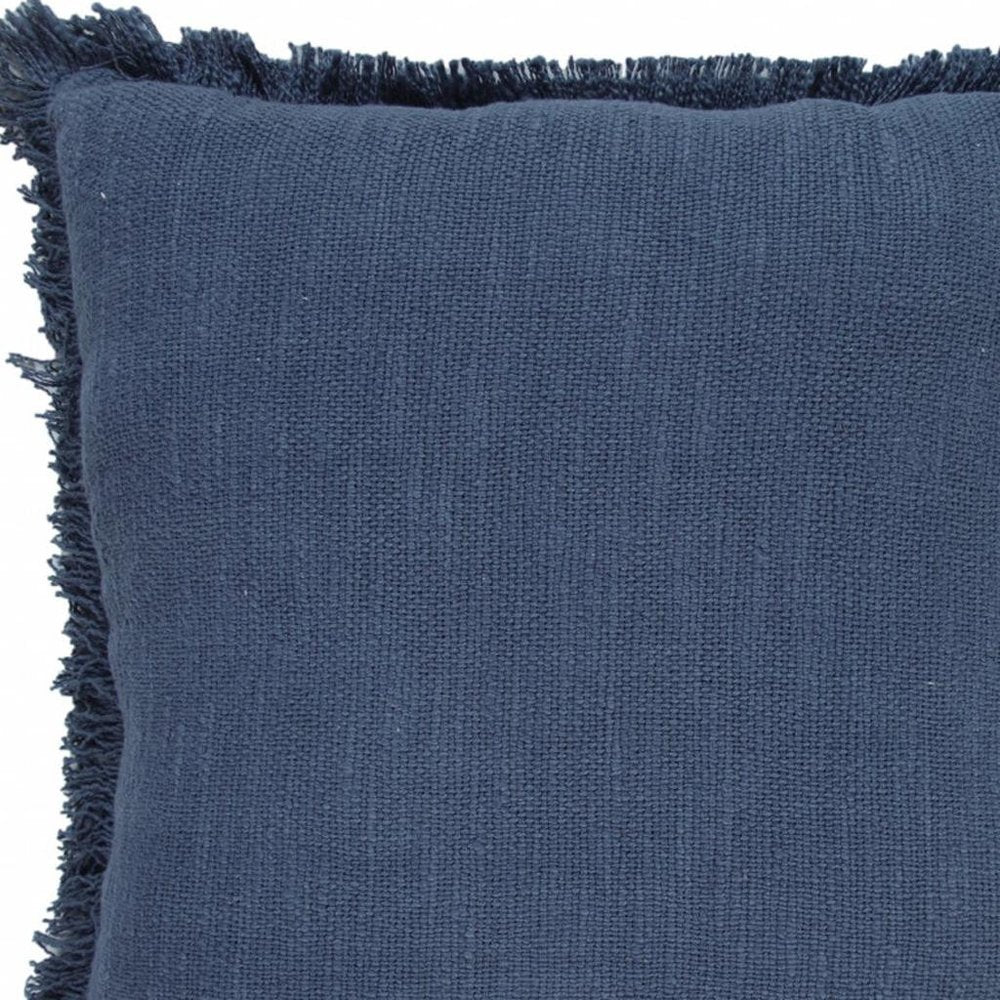 20" Navy Blue Cotton Throw Pillow with Fringe