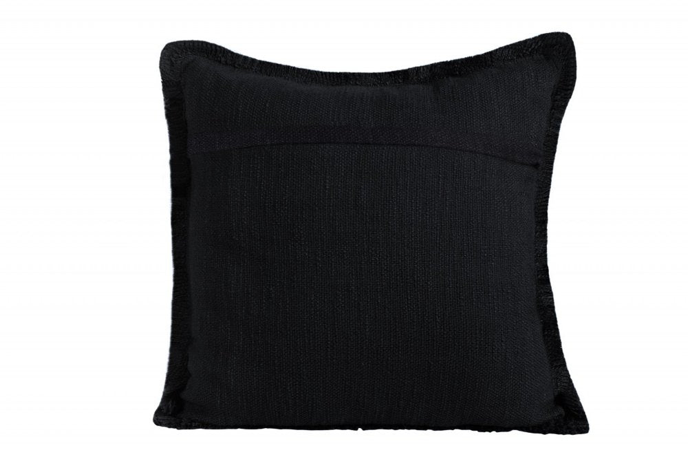 20" Navy Blue Cotton Throw Pillow with Fringe