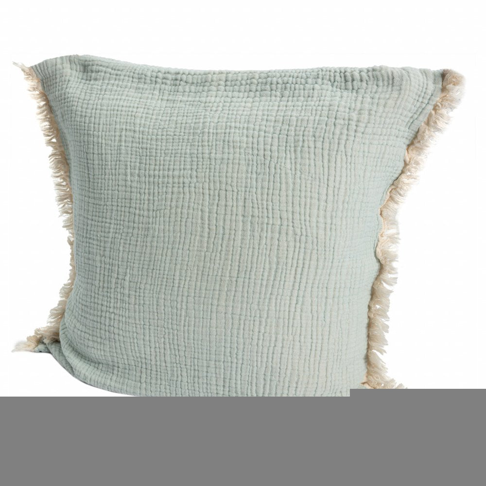 20" X 20" Aqua Blue And Cream 100% Cotton Zippered Pillow