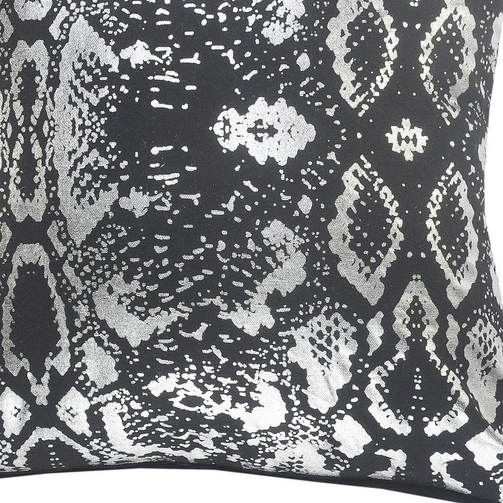 20" X 20" Black And Silver 100% Cotton Animal Print Zippered Pillow