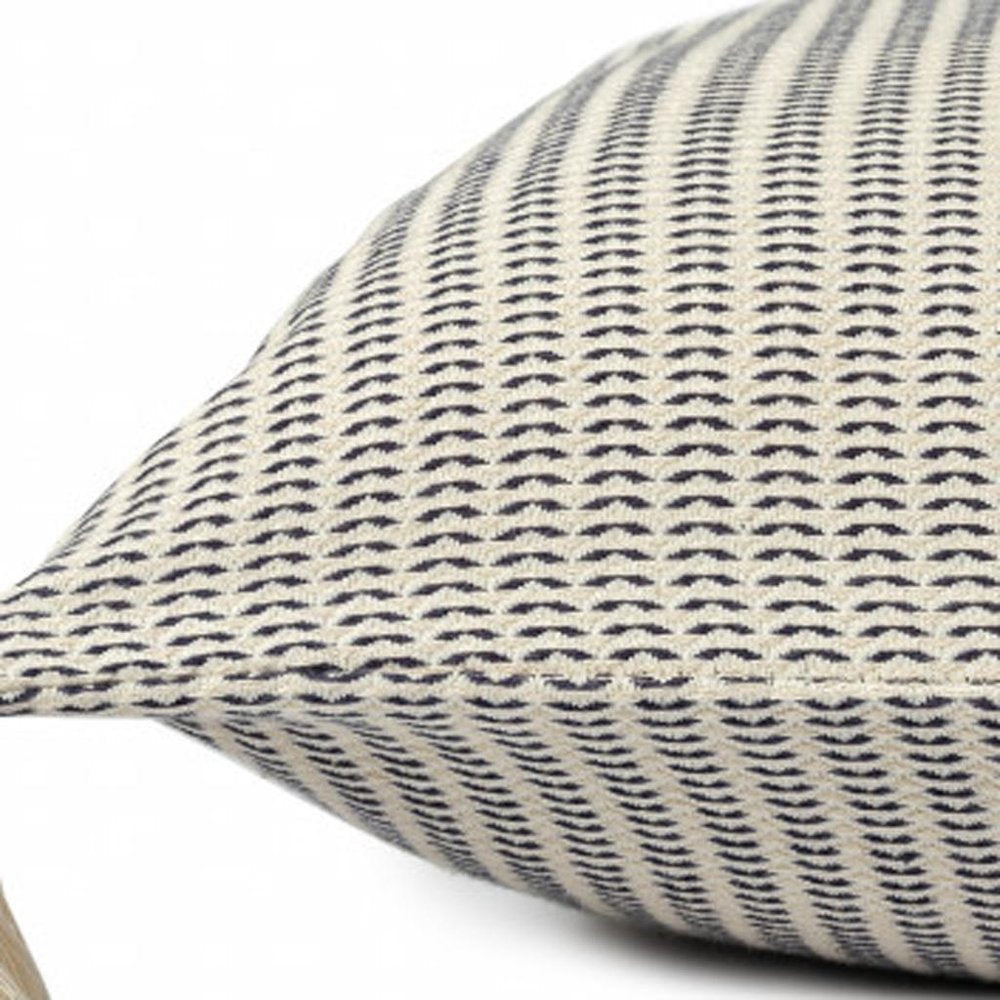 18" X 18" Navy And Ivory 100% Cotton Striped Zippered Pillow