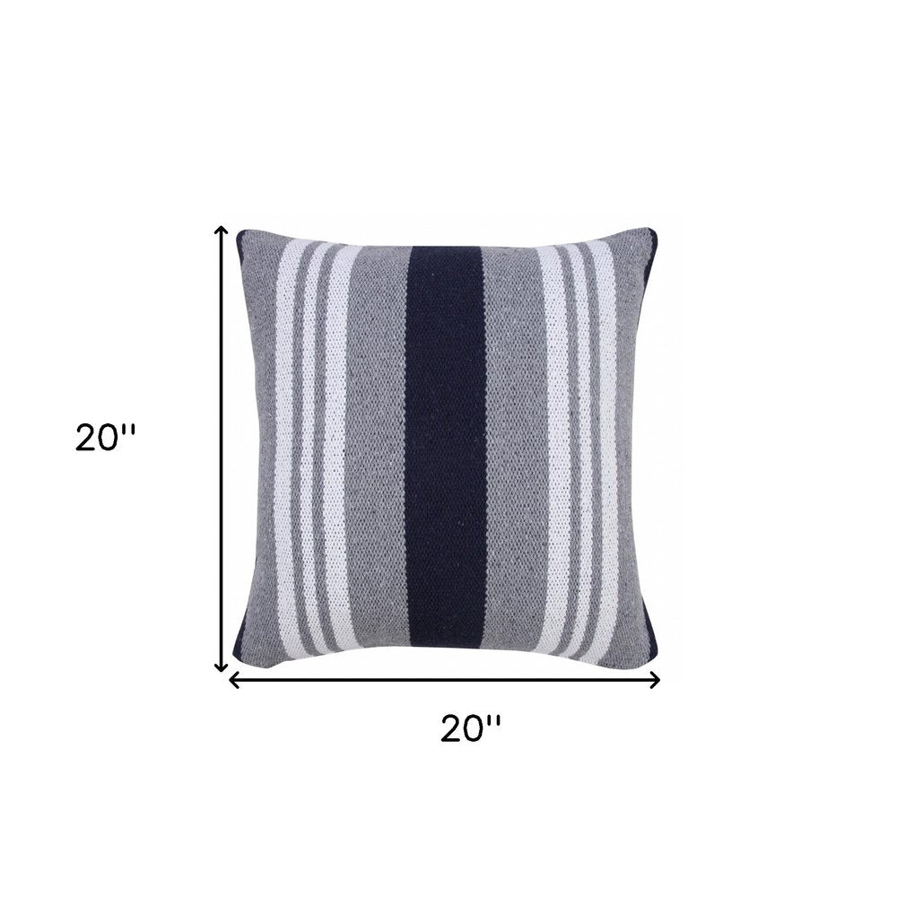 14" X 36" Navy Gray And White 100% Cotton Coastal Zippered Pillow